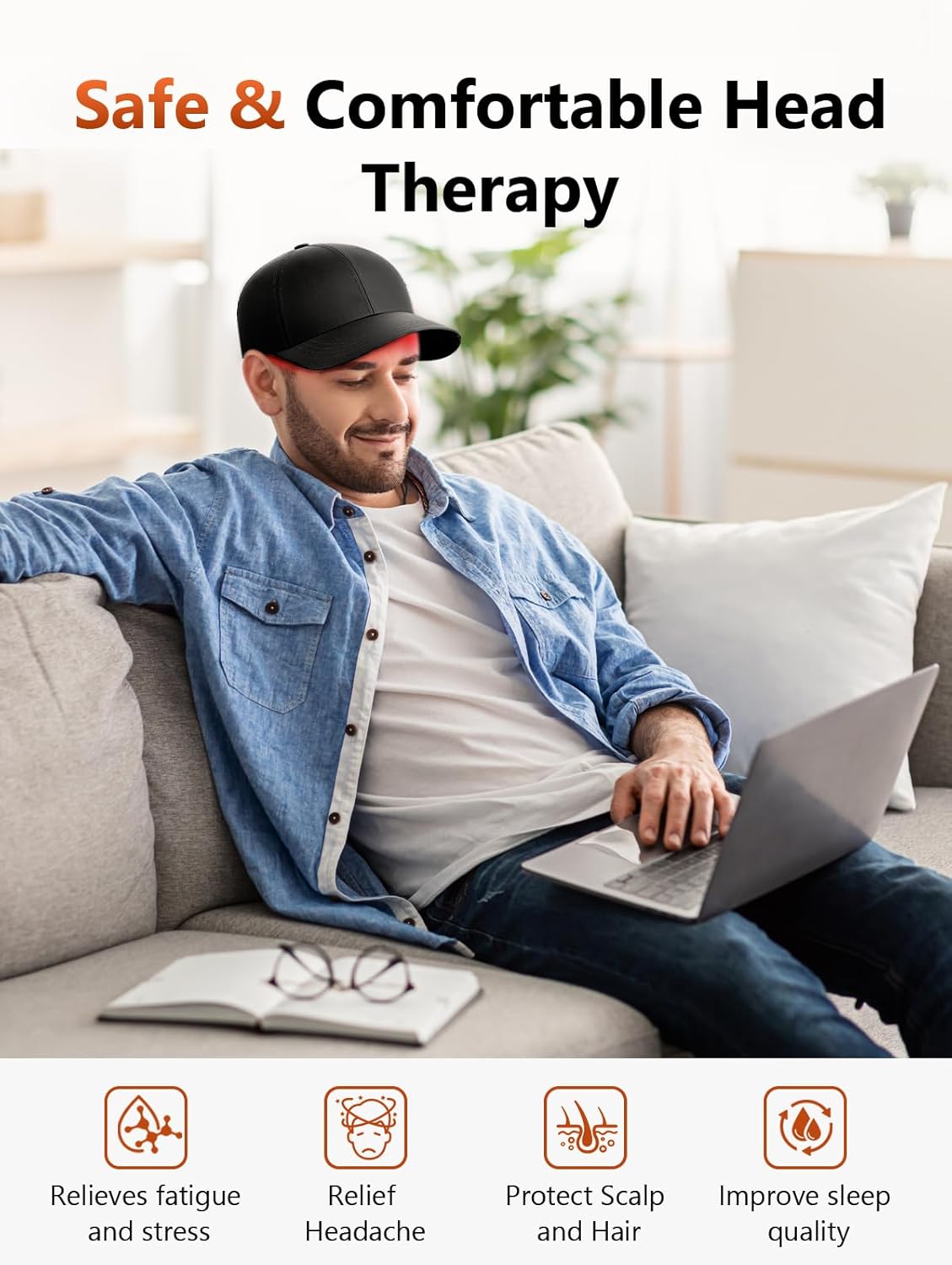 Red Light Therapy for Head, Red Light 630nm Infrared Light 850nm 940nm Infrared Therapy with Timer & Controller