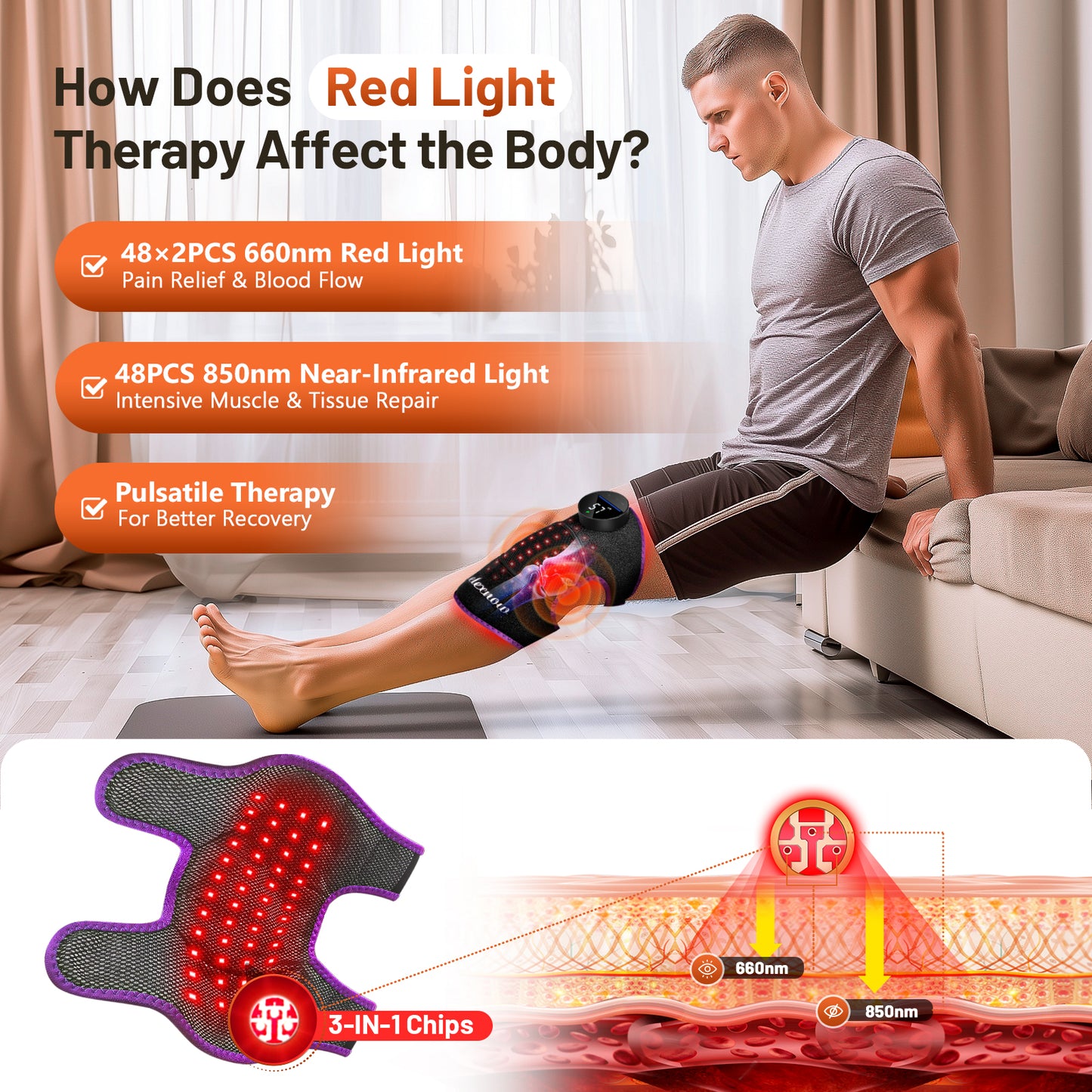 Red Light Therapy Knee Brace with Heat & Vibration Massage, Extension Band, Wireless Rechargeable Controller,660nm&850nm Near Infrared Light Therapy Heated Device Knee/Elbow/Shoulder Pain Relief
