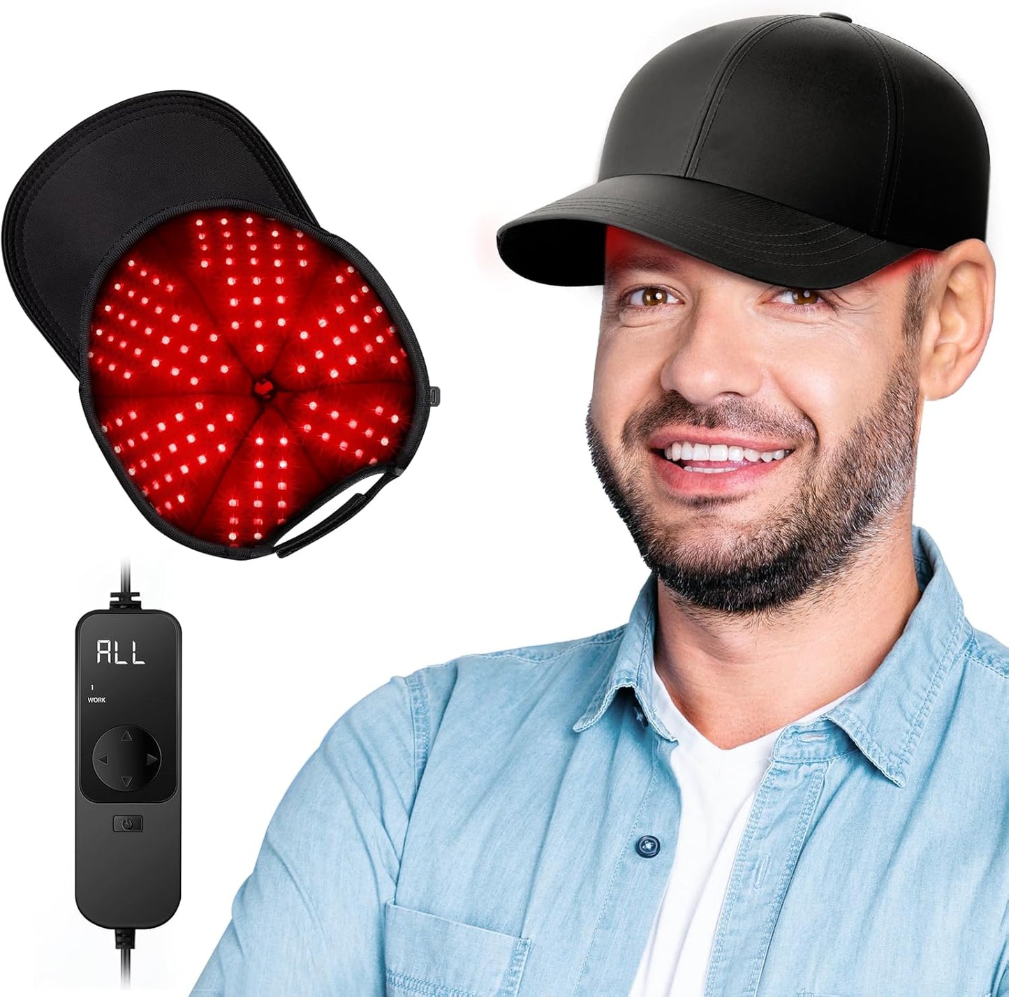 Red Light Therapy for Head, Red Light 630nm Infrared Light 850nm 940nm Infrared Therapy with Timer & Controller